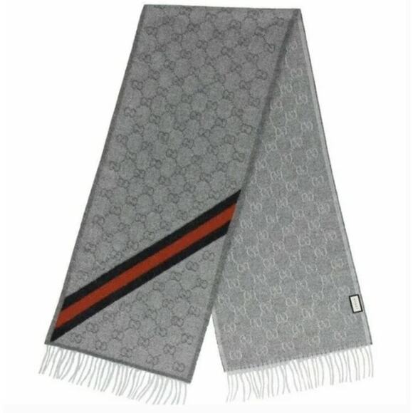 Gucci GG Web Wool Scarf Grey NWOT*f - Picture 7 of 9